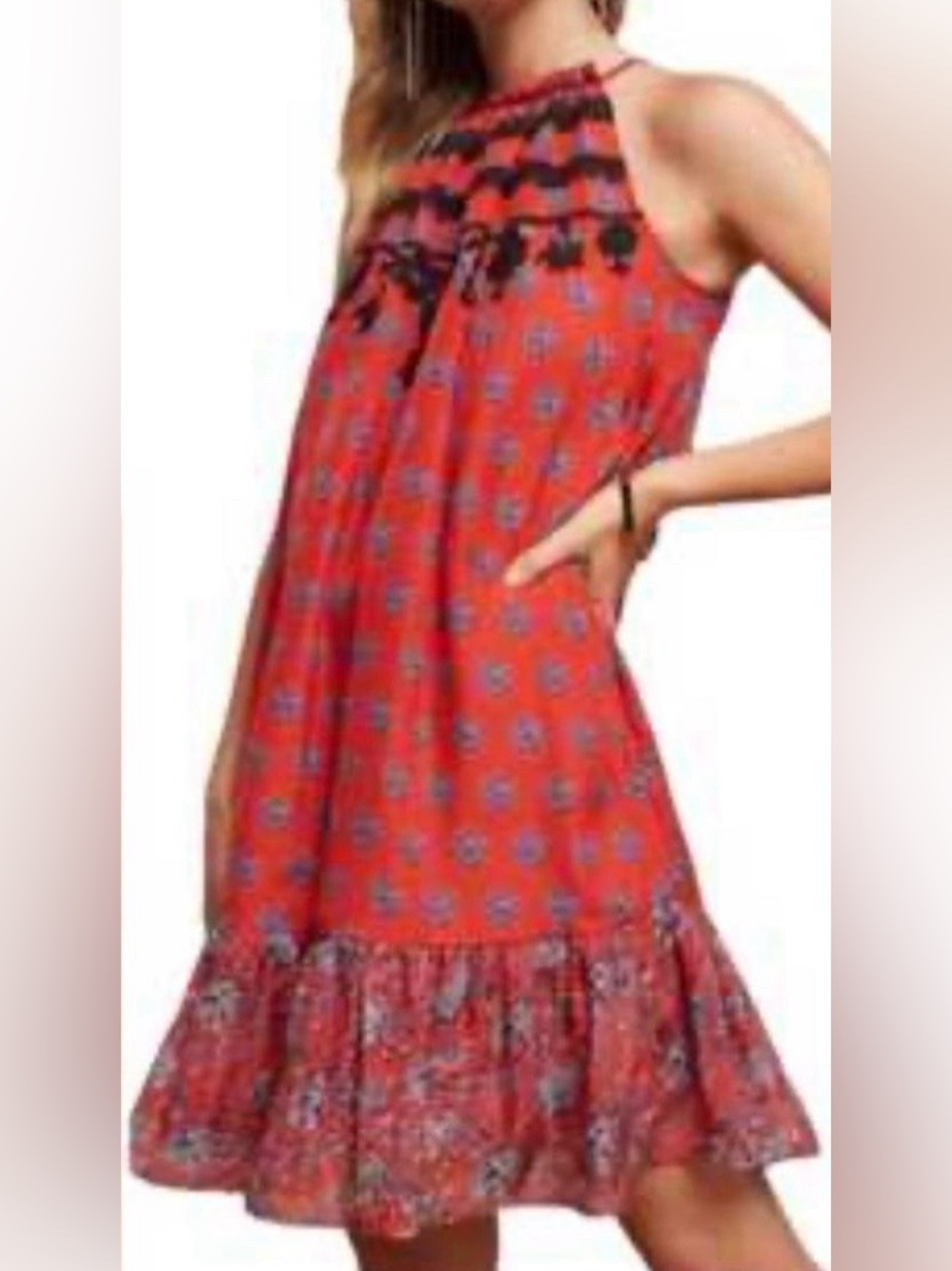 Carolina K 100% Silk Chiffon Mini Dress Red XS